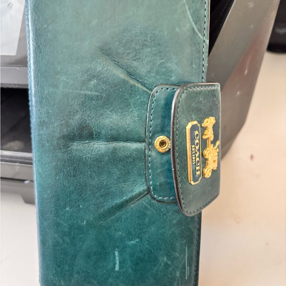 Coach Teal Leather Wallet with Gold Accent